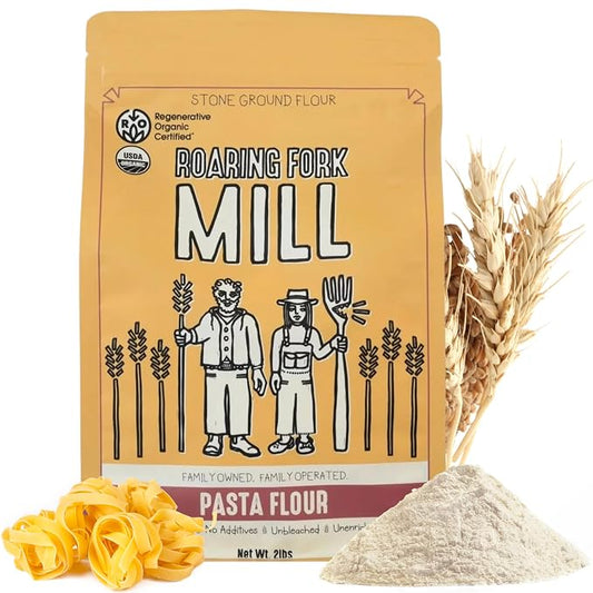 Stone-Milled Pasta 00 Flour from USDA Organic & Regenerative Organic Certified Durum Wheat – Traditional Durum Flour for Fresh Pasta, Extruded Noodles & Artisan Cooking – 11.3% Protein