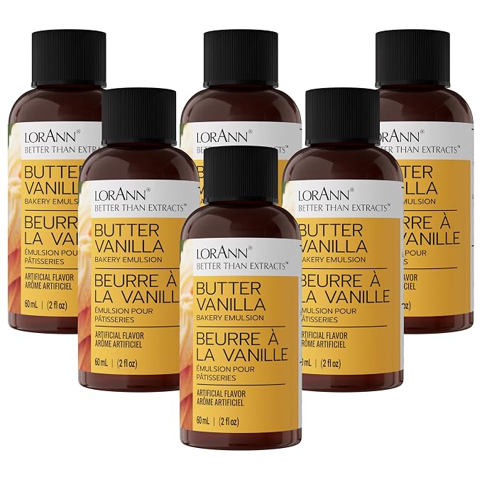 LorAnn Oils Butter Vanilla Bakery Emulsion: True Essence, Ideal for Boosting Fruit Tones in Cakes, Cookies & Desserts, Gluten-Free, Keto-Friendly, Extract Substitute Essential, 2 Oz, 6 Pack