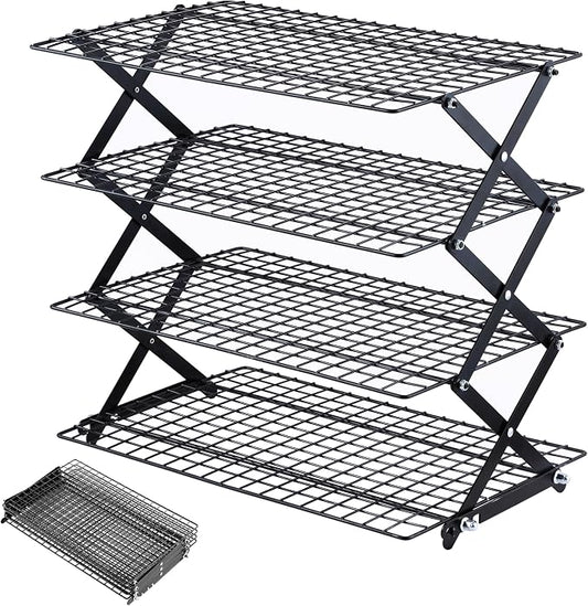 Pleafind 2/3/4-Tier Collapsible Cooling Rack - 3 Setting Design, Adjustable ＆ Stackable Baking Rack, 5 Modes Cooling Racks for Cooking and Baking, Roasting ＆ Grilling Gifts for Picnic Party