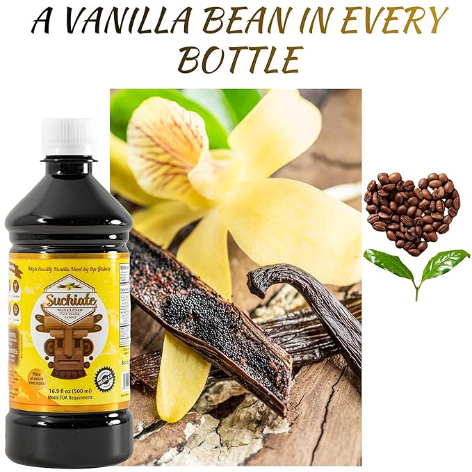 Suchiate Pure Vanilla | Mexican Vanilla for Baking and Desserts | Made with Real Vanilla Bean | Vainilla Mexicana Buena 16.9oz (500 ml)