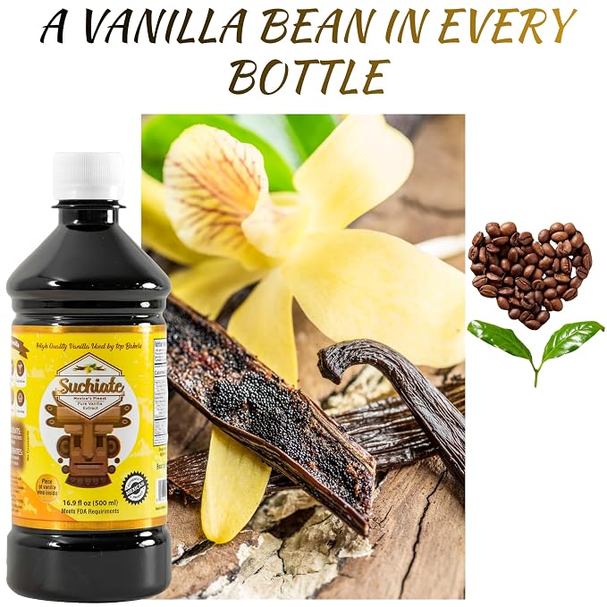 Suchiate Pure Vanilla | Mexican Vanilla for Baking and Desserts | Made with Real Vanilla Bean | Vainilla Mexicana Buena 33.8oz (1 Liter)