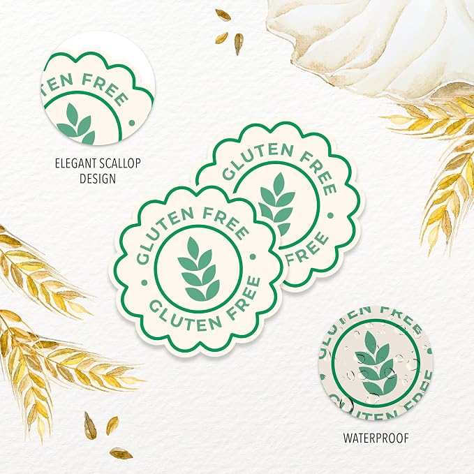 Mobiusea Creation Green Gluten Free Stickers | 500pcs Food Label Stickers for Bakery Goods | Cookie Labels & Bread Labels for Homemade Bread