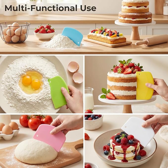 10 Pcs Dough Scraper, Bench Scraper for Bread Dough, Flexible Bowl Scrapers | Essential Bread Baking Supplies, Multi-Use Kitchen Scrapers for Pastry and Cake (5 Colors)