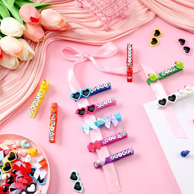 Geelin Cheer Pins Kit with 80 Pcs Spirit Clips, 800 Letter Beads, 30 Ducks, 30 Bows, 20 Sunglasses, Glue, Decoration for Cheerleaders, Volleyball Team Gifts Bulk Stuff DIY Charms(Multicolor,Classic)