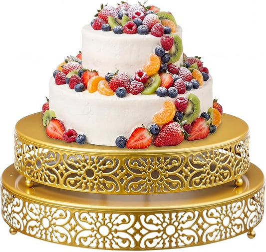 Wenqik 2 Pcs Gold Metal Cake Stand, 14" 16" Large Round Cupcake Stand Dessert Table Display Set Cake Holder for Wedding Birthday Party Bridal Shower Anniversary Table Decoration