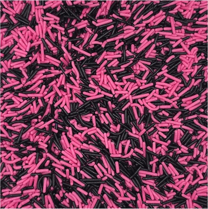 NCS Pink & Black Jimmies Edible Sprinkles – Cupcake, Cake & Cookie Decorations, 7 oz