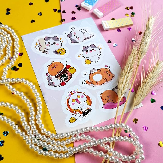 BulbaCraft Kawaii Animal Stickers - Cute Decals for Water Bottles – Cartoon Animal Stickers - Cute Japanese Kawaii Decals, Gifts for Women & Men