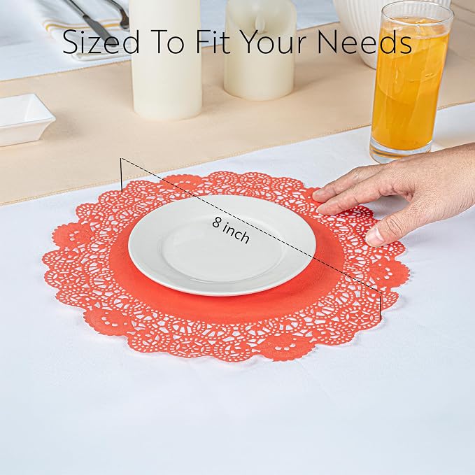 Restaurantware Paper Doilies 4000 Pack of 8 Inch Lace Disposable Table Decor Red Round Shape Decorative Presentation