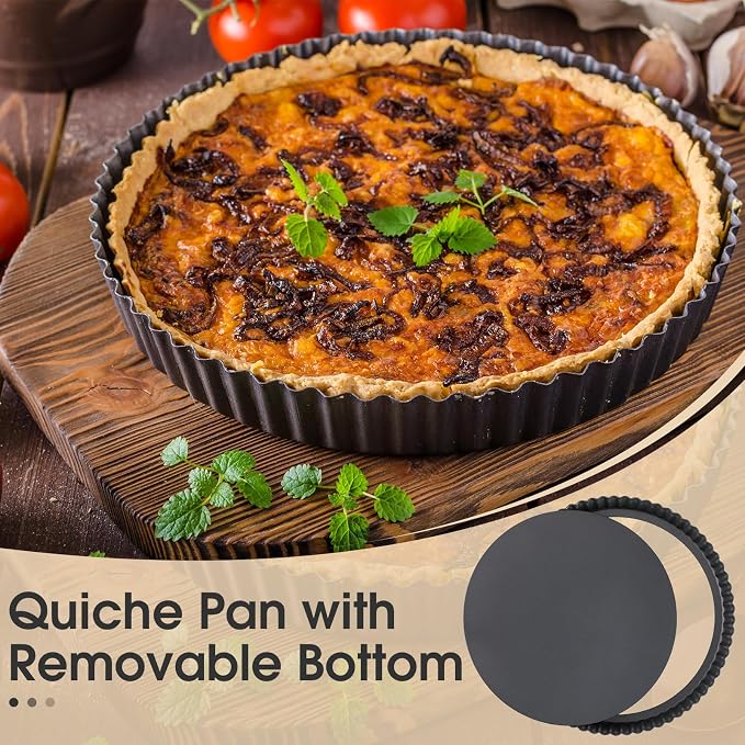 Ziliny 8 Pcs Non Stick Tart Pan with Removable Bottom 4'' 9.5" 10" 11" 12.6" Quiche Baking Dish Round Carbon Steel Mini Pie Pans Fluted Edges for Mousse Cakes Dessert Baking Tool Christmas Party