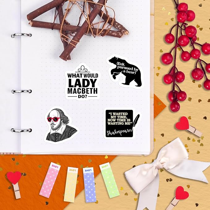 100Pcs Shakespeare Stickers Vinyl for Water Bottles, Literature Stickers Bulk - Shakespeare Gifts - Poetry Party Supplies - Gift for Women & Men