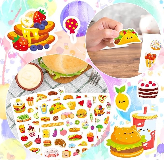 Cute Food Stickers 870 Count Cute Snack Hamburger Pizza Cake Donuts Stickers Party Favors Gifts for Scrapbook Gift Wrap Decor (Food)