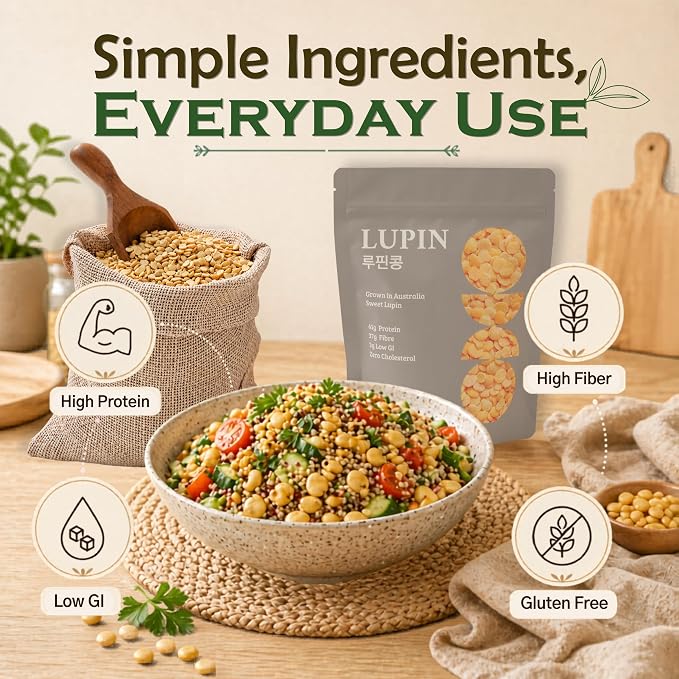 Lupinery Lupini Beans | Lupin Dried Beans High Protein, High Fiber, Low Carb | Plant Based & Gluten Free Ingredient | No Additives Non-GMO | Australian Grown Whole Bean | 500g Quick Soak 10-15 Min