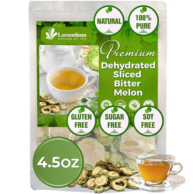Lavendium, Premium 4.5oz Dehydrated Bitter Melon Slices, 100% Natural & Pure, No Additives or Preservatives, Non-GMO, Plant-Based & Vegan, Perfect for Tea & Cooking