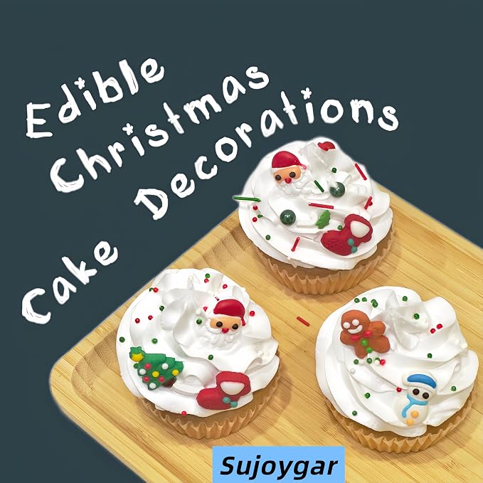Edible Christmas Cake Decorations, Holiday Cupcake Toppers, Royal Icing Decorations, Gingerbread House Candy Edible Cookies Chocolates Baking Christmas Toppers, 35 pcs