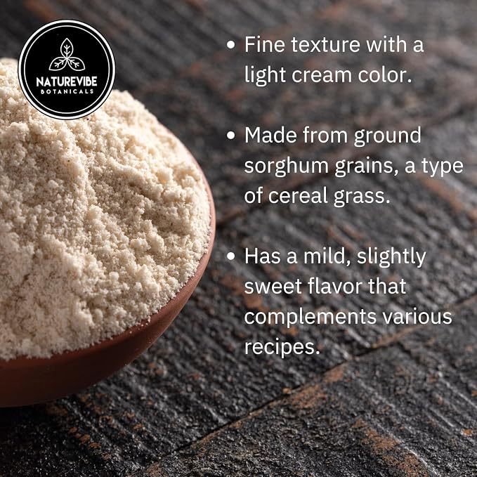 Naturevibe Botanicals Sorghum Flour 5 lb | 100% Whole Grain Gluten-Free Flour | Non-GMO, Stone-Ground | Mild Flavor | Ideal for Baking, Rotis, Bread, Pancakes & Healthy Cooking