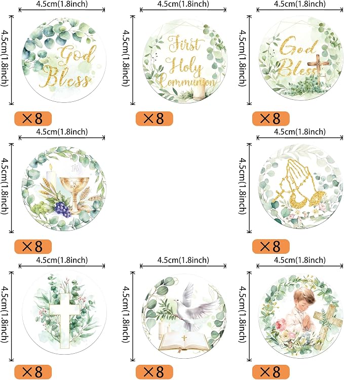 64 PCS Edible God Bless Cupcake Toppers Greenery Leaves Baptism Dove Cross Cupcake Picks Edible First Holy Communion Cake Decorations for God Bless Theme Baby Shower Boys Birthday Party Supplies