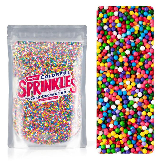 Rainbow Nonpareil Sprinkles Bulk 1 pound 2mm Rainbow Pearls Suagr Sprinkles for Cake Decorating Ice Cream Dessert Toppings Cookies Cupcakes Mini Round Birthday Candy