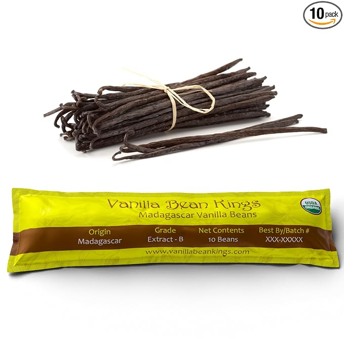 10 Organic Madagascar Vanilla Beans - Whole Grade B Pods for Baking, Homemade Extract, Brewing, Coffee, Cooking