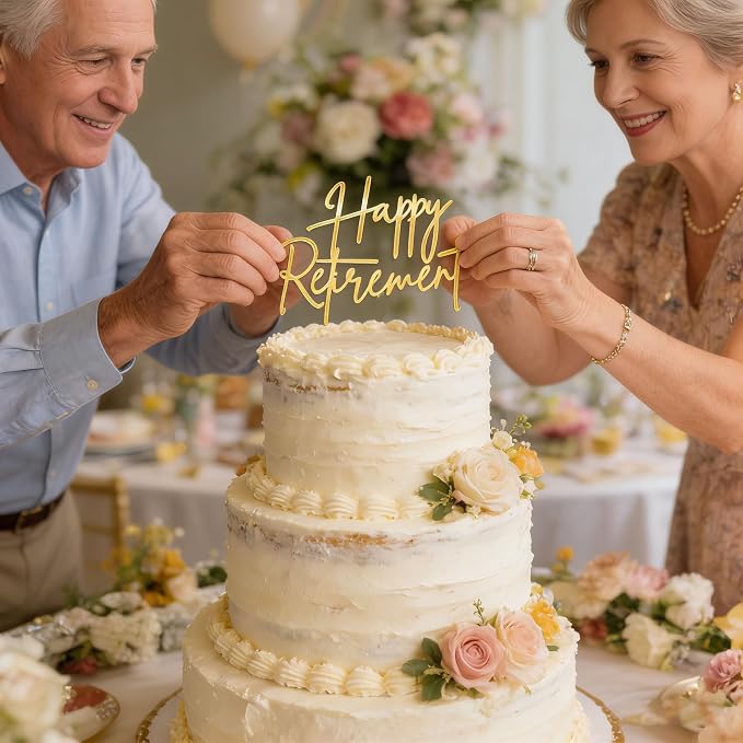 Happy Retirement Cake Topper,Gold acrylic Cake Decoration,No Work Zone For Men Women Retirement Party Supplies Photo Booth Props
