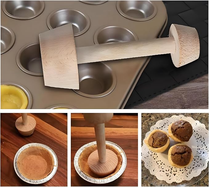 Wooden Tart Tamper, Double Sided Pastry Pusher for Egg Tart, Pie, Quiche, Kitchen Baking Tools