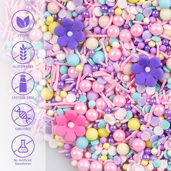 Edible Colorful Sprinkles for Decorating, 10 Pieces 4 Color Flowers Icing Decorations - Pastel Sprinkles for Cookie Decorating, Spring Sprinkles Cupcake Topper, Ice Cream, Candy Chocolate