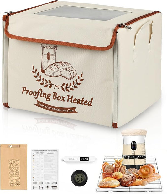 COCO BIRD Folding Bread Proofing Box with Window & Hygrometer, 55–133°F Precise Temp Control, 48H Timer, 5-Layer Insulation, Multi-Side Heating, Steel Rack & Bread Bags, for Sourdough, Yogurt & Pizza