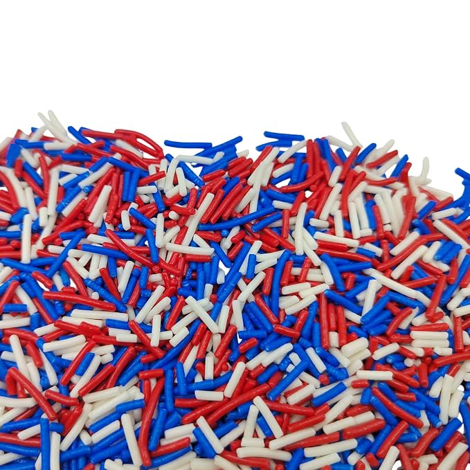 Patriotic Jimmies Sprinkles, Edible Jimmy Sprinkles, Red Blue White Crunchy Jimmies Mix for Cake Decorating, Edible Cookie Cupcake Decorations for Fourth of July Baking and Holiday Party Treats