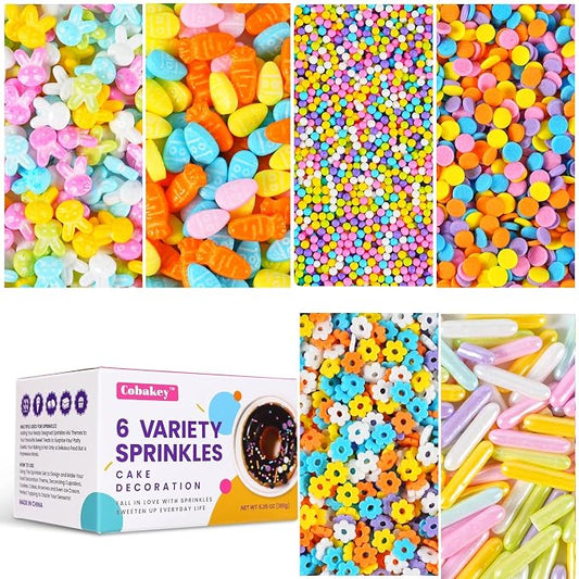 Easter Sprinkles Mix - 6.35oz Pastel Nonpareils Carrot Egg Bunny Sprinkles, Spring Sprinkles Confetti Sugar Rods, Rainbow Flowers for Cake Decorating, Cookies Baking Cake Ice Cream Cupcakes Topping
