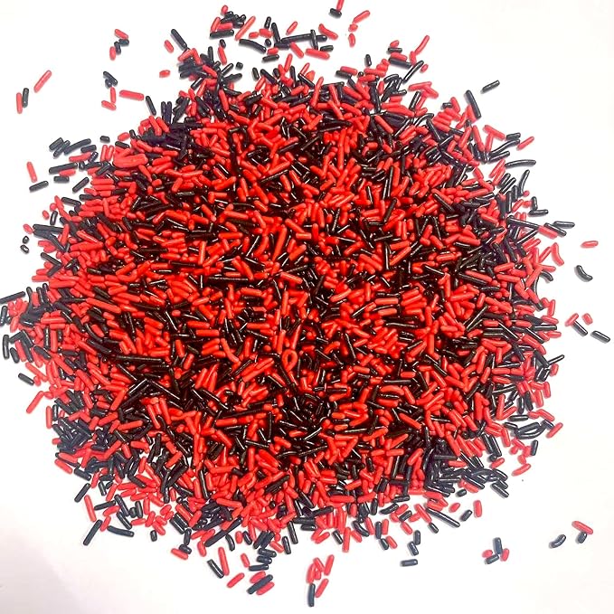 PhilaeEC Red Black Jimmies Sprinkle Edible Soft Jimmies Sprinkle for Cake Decoration Cupcake Topper Cookie Baking Decorations Halloween Christmas Valentine Supplies 2.75oz/78g