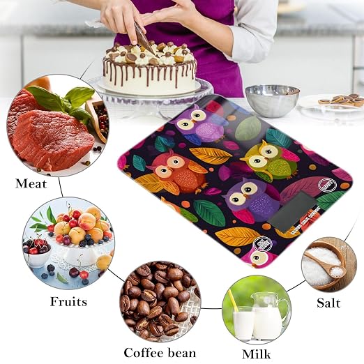 Food Scale Kitchen Scale for Baking Cooking Digital Food Weighing Measuring Scale Small Waterproof Electric Food Scale Black Owl and Leaves