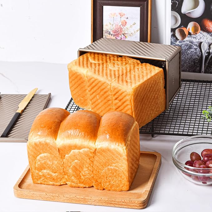 SUNCITY SUNCTY Pullman Loaf Pan with Lid, 1 lb Dough Capacity Non-Stick Bakeware for Baking Bread, Gold Toast Box Mold with Cover, 8.5 x 4.7 x 4.3 Inch