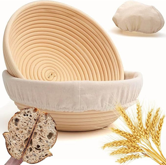 Banneton Bread Proofing Basket 2 pack 9 inch Round Basket with Liner, Bread Proofing Basket Perfect for Professional & Home Sourdough Bread Baking, Artisan Sourdough Bread (Set of 2 pack 9" Round)
