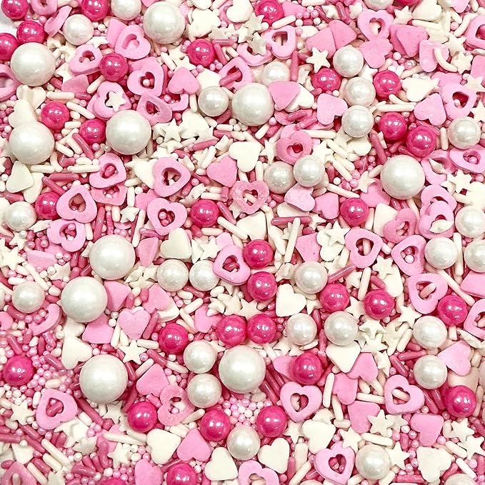 Valentines Sprinkles for Cake Decorating,Edible Pink White Pearl Confetti Jimmies Heart Sprinkles 100g/3.5oz Baking Ice Cream Cupcakes Wedding Party Valentines Christmas Supplies