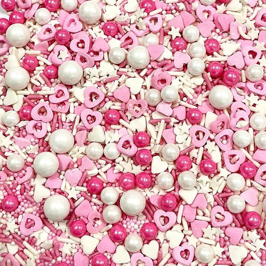 Valentines Sprinkles for Cake Decorating,Edible Pink White Pearl Confetti Jimmies Heart Sprinkles 100g/3.5oz Baking Ice Cream Cupcakes Wedding Party Valentines Christmas Supplies