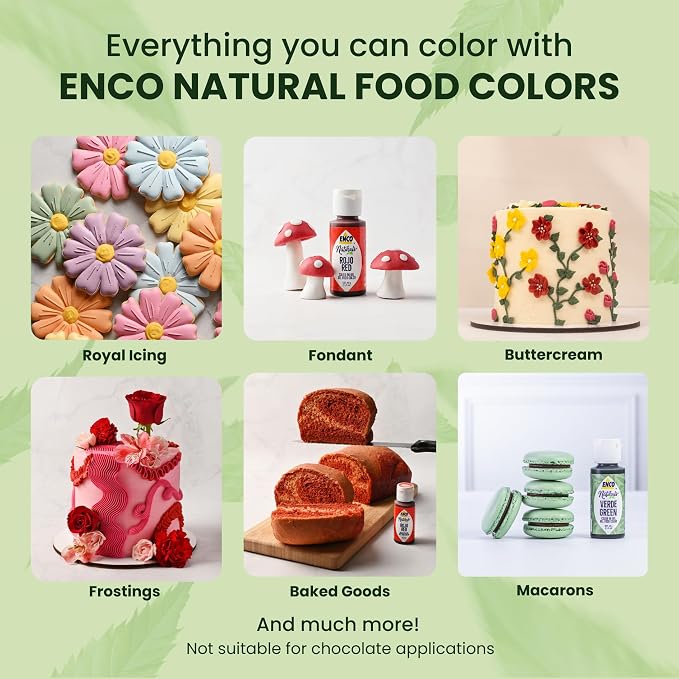 ENCO Natural Food Coloring Gel Green (1.41 oz) – No Artificial Dyes, Vibrant Colors for Icing, Buttercream & Fondant – Kosher & Vegan Colors – Baking & Cake Decorating