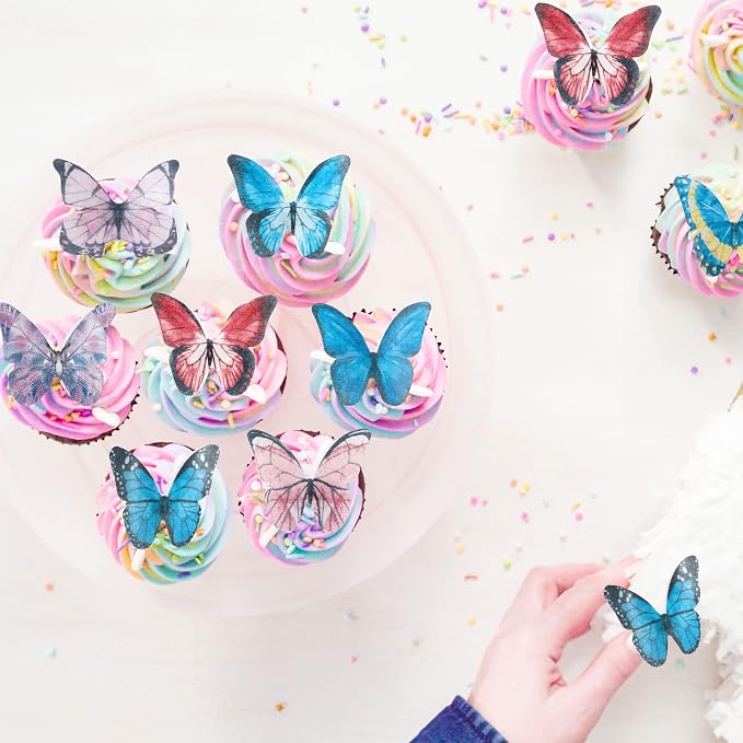 Gyufise 40Pcs Edible Butterfly Cake Decorations - Wafer Paper Butterflies & Cupcake Toppers - Dark