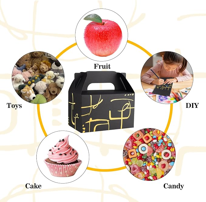 NyuOurea 10 PCS Black Gable Favor Treat Boxes, 6.5 x 4 x 4 Inches Elegant Gift Box with Handle for Guests, Goodie Boxes for Candy, Cookie, Graduation, Busniess, Birthday, Wedding, Geometry