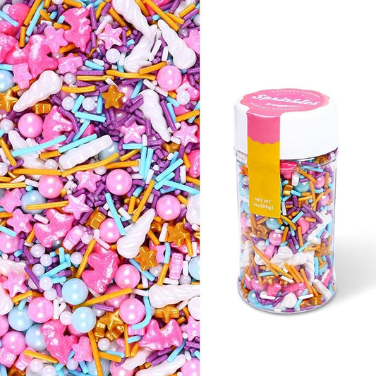 Pink and Purple Sprinkles,Cupcake Sprinkles, Cupcake and Cake Topper Edible Unicorn Cake Decorations, Dessert Decoration, 85g Unicorn Sprinkle Mix