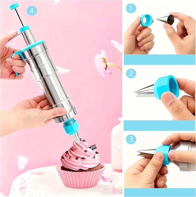 Gawren-H&E 208 PCS Cake Decorating Kit,Baking Supplies with Dessert Decorating Syringe Set,Storage Case,Icing Piping Bags and Tips Set For Cookies, Cupcake & Cake Decorating Supplies for Beginners