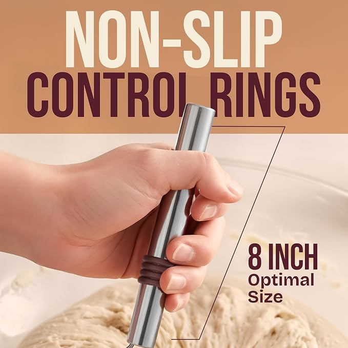 Superbaking Danish Dough Whisk - 12" Bread Whisk for Dough Mixing - Single Eye Design Sourdough Whisk - Sourdough Bread Baking Supplies - Bread Making Tools and Accessories - Ergonomic Stainless Steel