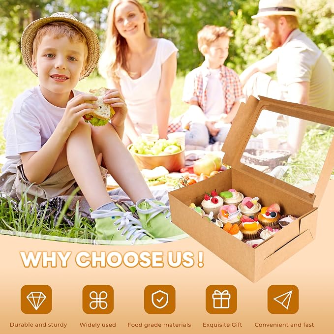 NPLUX 6 Pack Cupcake Boxes, 12 Count Cupcake Containers with Window and Cardboard, Food Grade Cupcake Carrier For Muffins Cupcakes Desserts (Brown 13.8×9.5×4 In)