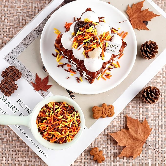 Thanksgiving Sprinkles, Edible Fall Jimmies Mix, Yellow Orange Brown, 4oz | Perfect for Baking Topping, Cupcakes, Cookies, Ice Cream & Cake Decorating, Halloweeen Autumn Harvest Holiday Party Supplies
