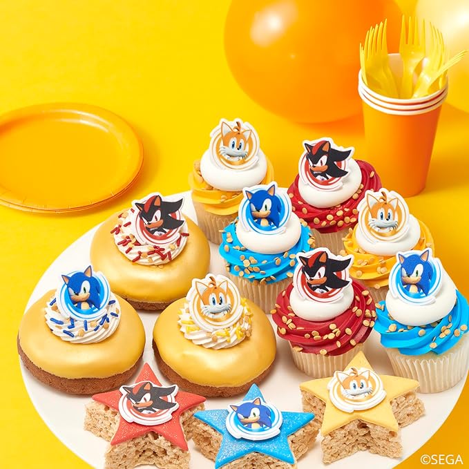 DecoPac Sonic the Hedgehog Rings, Cupcake Decorations Featuring Sonic, Tails, and Shadow - 24 Count (Pack of 2)