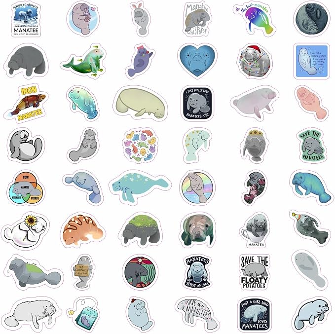 BulbaCraft 100Pcs Manatee Stickers and Laptop Decals for Water Bottles - Waterproof Vinyl Manatee Stickers, Gifts for Women & Men