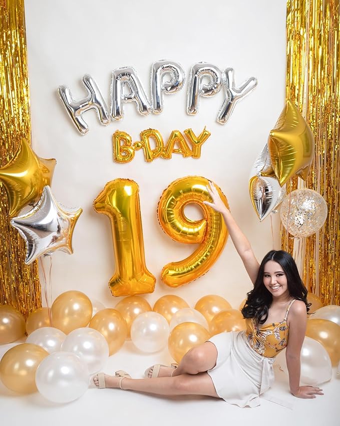 Gold 9 Balloon, Number Balloon 40 Inch, Gold Party Decorations, Giant Birthday Decorations for 9th 19th 29th 90th, Number 9 Balloon