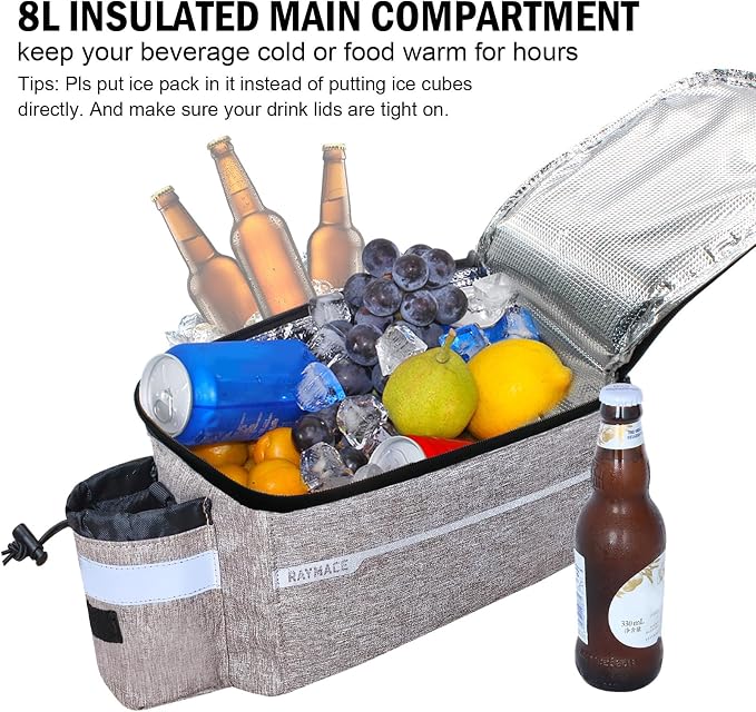 RAYMACE Bike Rear Rack Bag, Bike Trunk Cooler Bag, Bicycle Pannier for Warm or Cold Items (Beige)