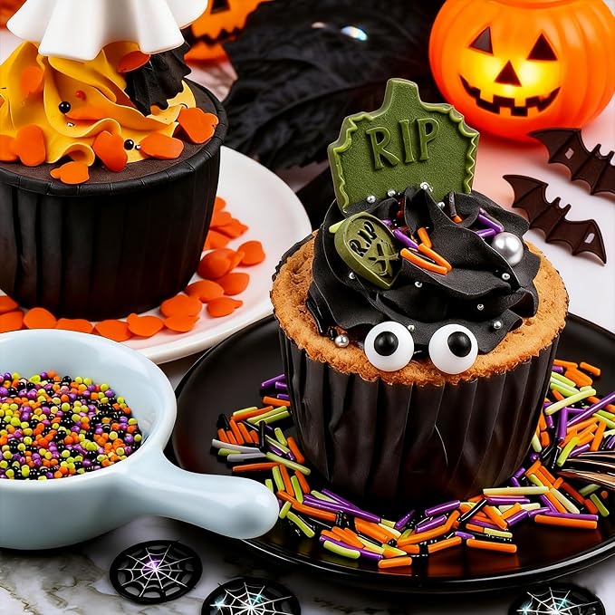 Halloween Sprinkles - Sprinkles for Cake Decorating, Candy Eyeballs, 4 Pack Edible Sprinkle Mix, Perfect for Baking, Cookies, Cupcake Topper, 320g/11.3oz