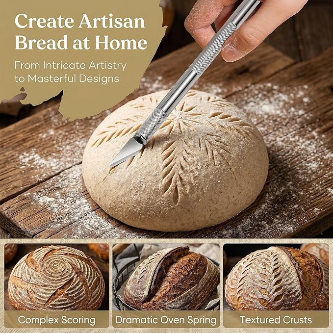 2pcs Upgraded Bread Lame with 20 Blades, Professional Sourdough Scoring Tool for Bread Scoring Tool, Safety Cover & Ergonomic Handle, Lame Breads Tools for Artisan Breads Making