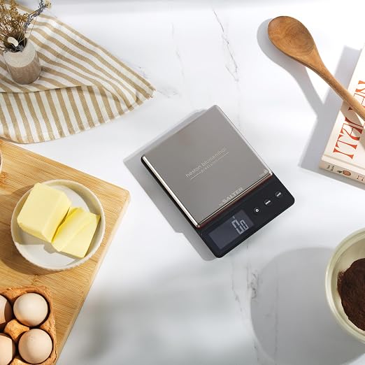 Salter Heston Blumenthal Precision 1140A HBBKDR Digital Kitchen Scales - Premium Compact Baking/Cooking Scale, for Weighing Food/Coffee and Liquid, 0.5 g Increments, Slim, Stainless Steel/Black