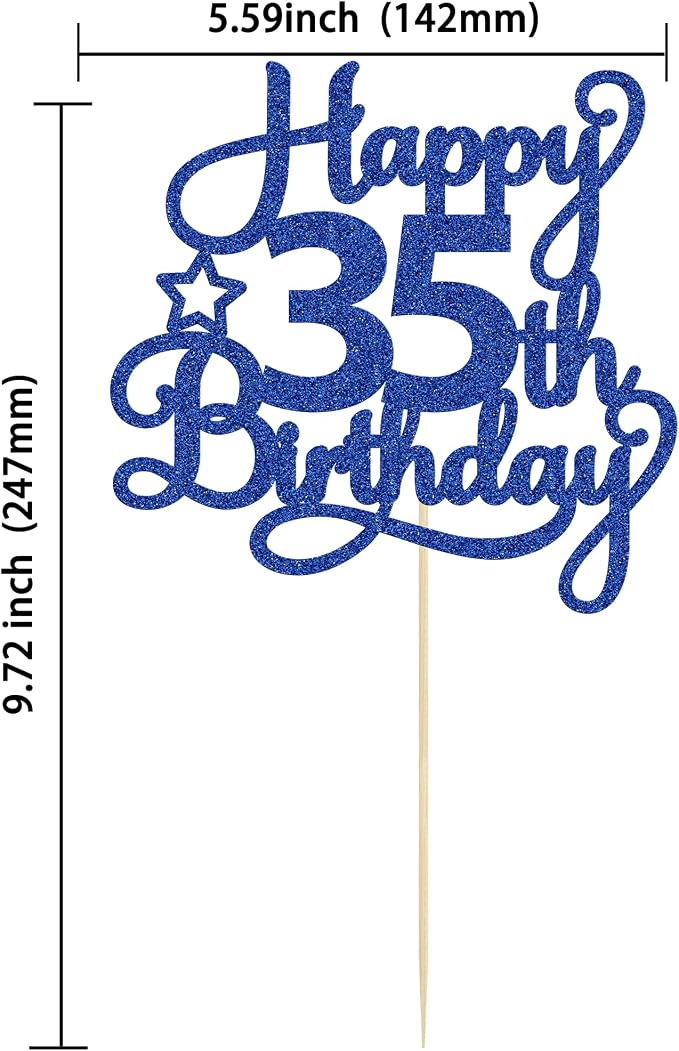 1 Pack Happy 35th Birthday Cake Topper Blue Glitter 35 & Fabulous Cheers to 35 Years Old Birthday Cake Pick for Celebrating 35th Birthday Anniversary Party Cake Decorations Supplies